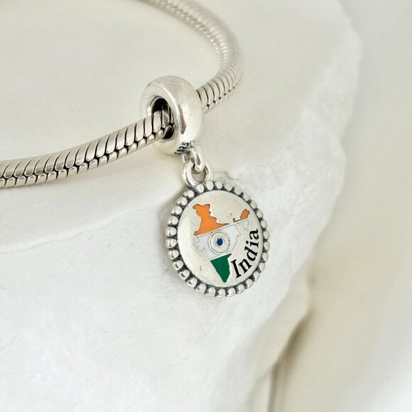 Pandora India Map Dangle S925 Silver Charm - Picture 1 of 4